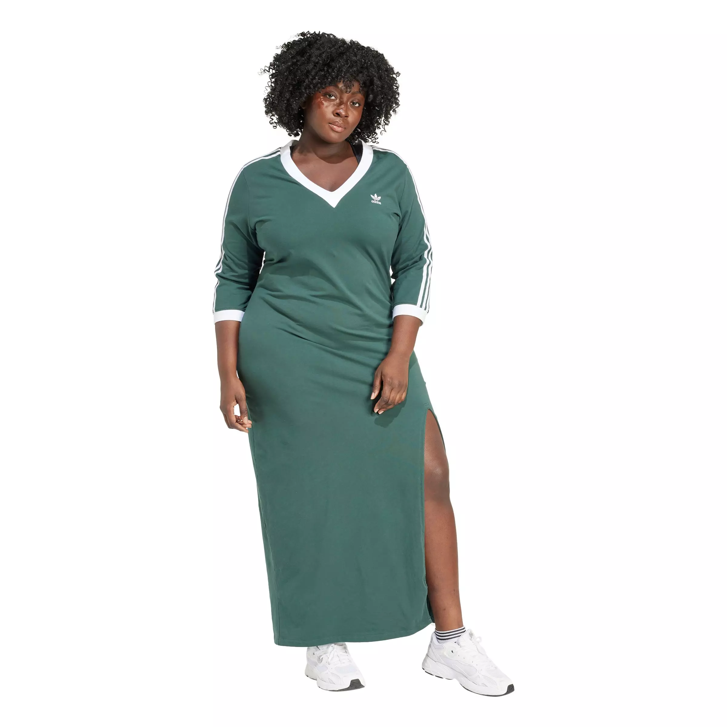 adidas Originals Women s Classics 3 Stripes Adicolor V Neck Maxi Dress Green Hibbett